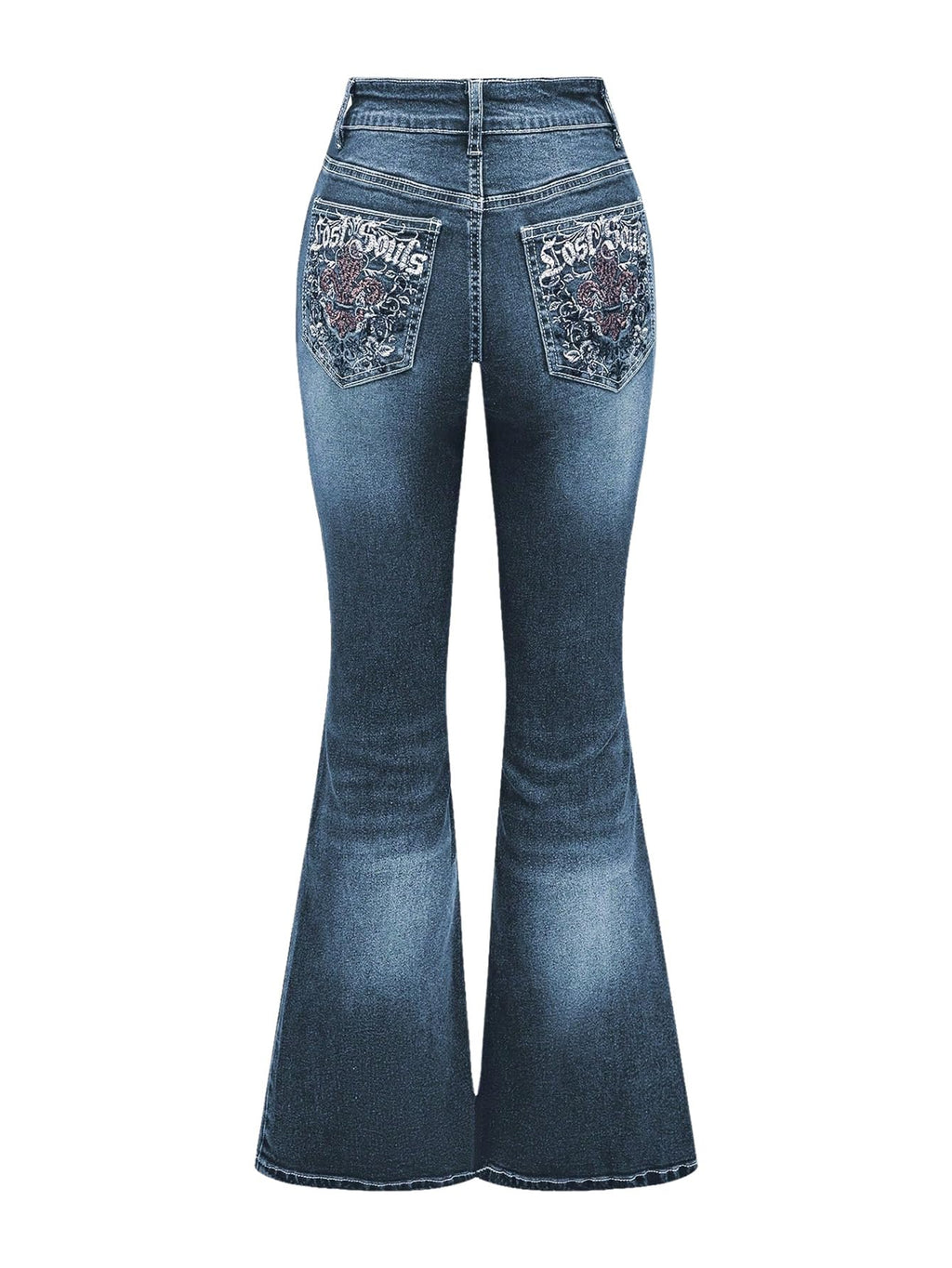 MakeMeChic Women's Bell Bottom Jeans Stretchy Flared Jeans Embroidered Y2K High Waist Denim Pants