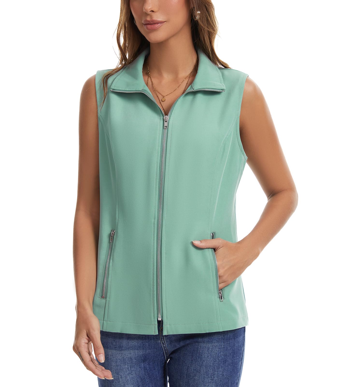 MISS MOLY Women's Lightweight Vest Casual Zip Up Utility Vest Hiking Golf Sleeveless Jackets with Pockets