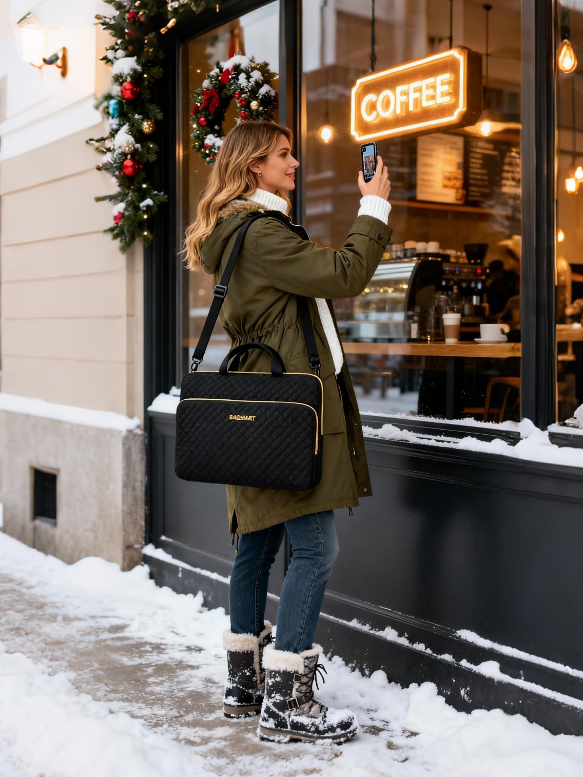 BAGSMART Laptop Case Compatible with 13-13.3 inch Notebook,Compatible with MacBook Pro 14 Inch,MacBook Air,Protective Carrying Bag with Pocket,Handles, Beige