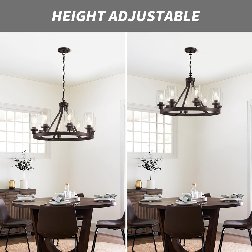 Lanhall 6-Light Modern Dining Room Light Fixture Brushed Nickel Kitchen Chandelier Ceiling Hanging Pendant Lighting with Glass Shade for Living Room Bedroom Entryway Adjustable Height Metal E26