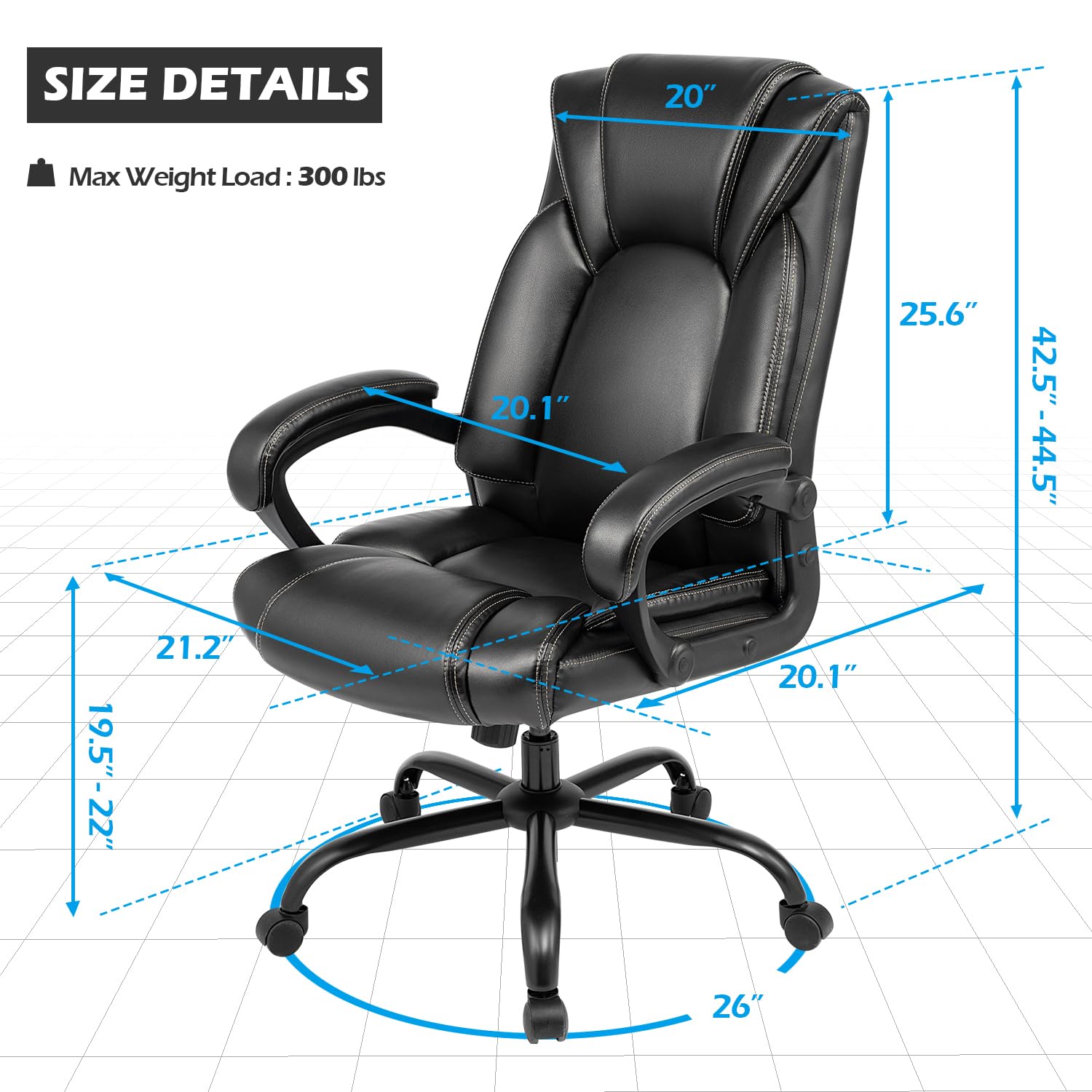 OUTFINE Office Chair Executive Office Chair Desk Chair Computer Chair with 5-Year hydrolysis-Resistant Leather Spring Cushion Ergonomic Support Tilting Function Upholstered in Bonded Leather Black
