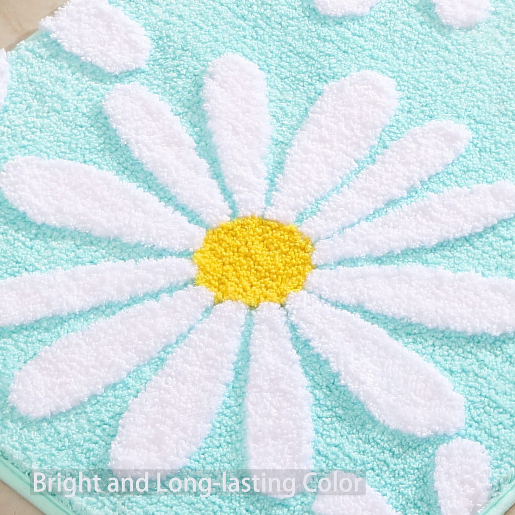 QJHOMO Beige Bathroom Rugs Cute Daisy Bath Mat White and Yellow Flower Decor Rug Non Slip Floor Carpet Microfiber Bathmat Super Absorbent Machine Washable Bathtub Mats for Shower (16x24 inch)