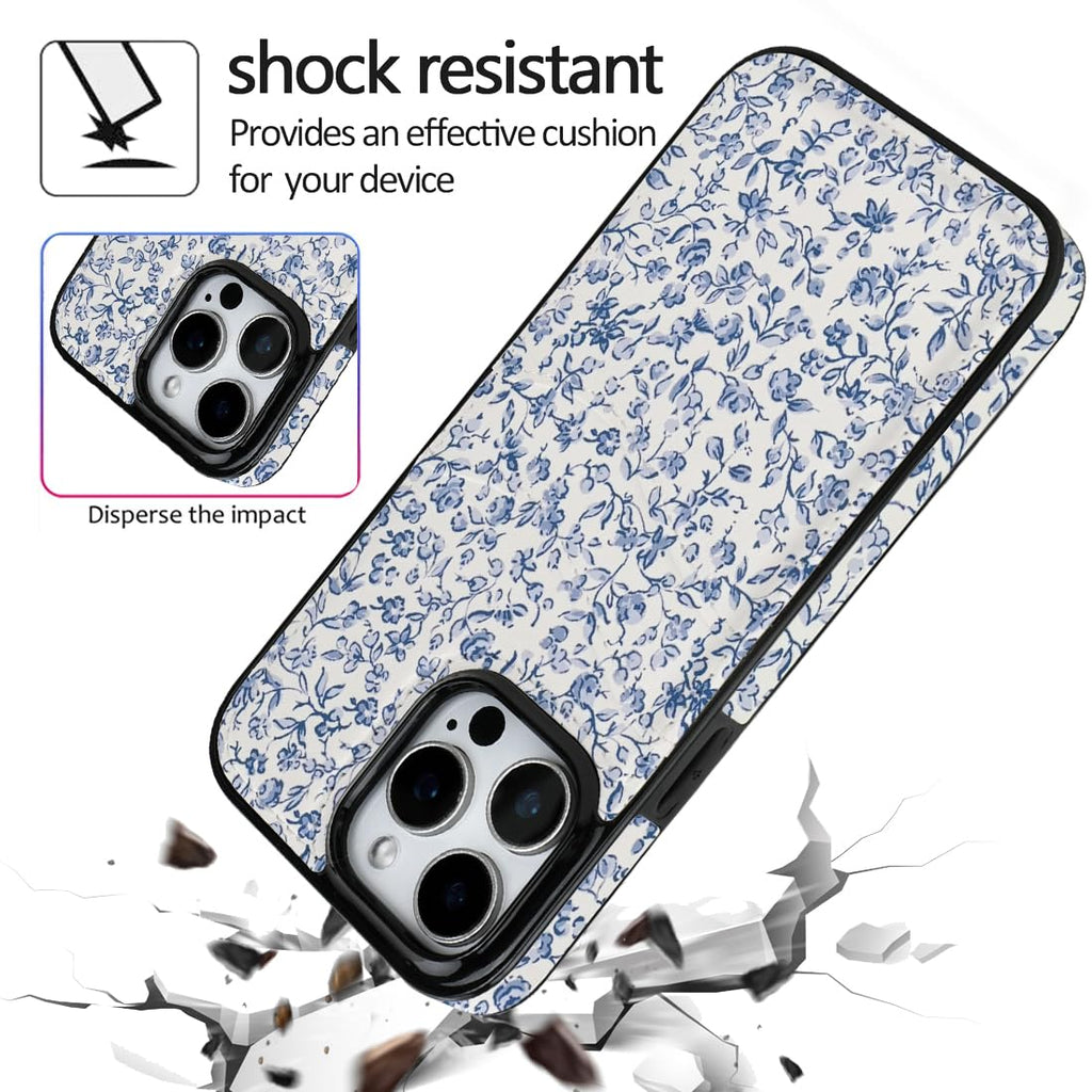 for iPhone 11 6.1 inch Case with Card Holder Soft Leather Wallet Case Protective Shockproof Hard Cover for Women Man (Blue Floral, iPhone 11 6.1 inch)