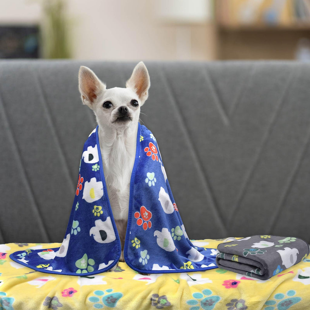 Rezutan 1 Pack 3 Dog Blanket for Large Dogs,41x31 inch for Medium Soft Fluffy Washable Pet Cat Blankets,Reversible Elephant & Paw Print for Dog Kennels & Beds, Sofas, Blue