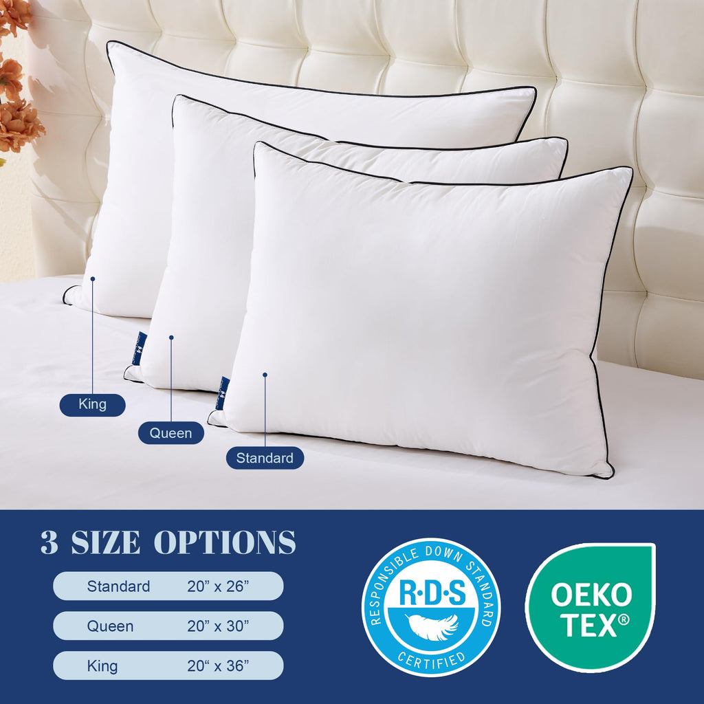 Feather Down Pillows Standard Size Set of 2, Luxury Hotel Collection Bed Pillow 2 Pack, Airyfil™ Powered Fillings & Feathers Pillow，Fluffy Plush for Side Sleepers,Firm, 20x26 in.