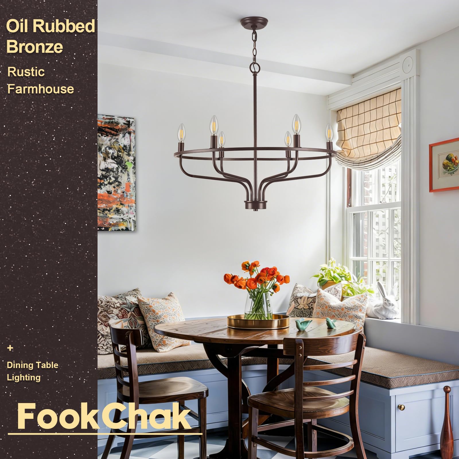 Black Chandelier 6-Light Dining Room Chandelier Kitchen Chandeliers Over Table Round Living Room Chandelier Light Fixture for Bedroom, Kitchen, Foyer