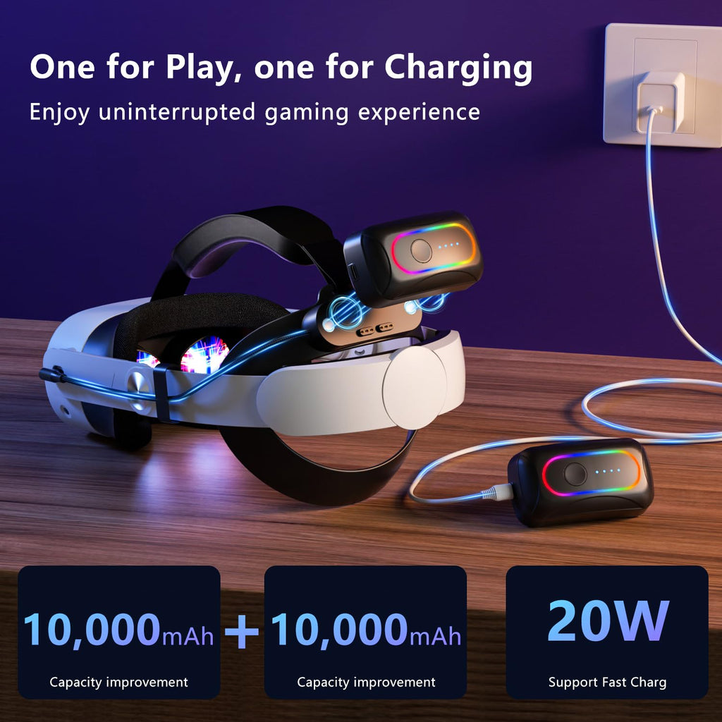 10000mAh Battery Head Strap for Meta Quest 3/3S - Elite Strap with Battery Pack Accessories Fast Charger to Extend Quest 3/3S 2-4H Playtime - VR Stocking Stuffers for Men - Mens Stocking Stuffers