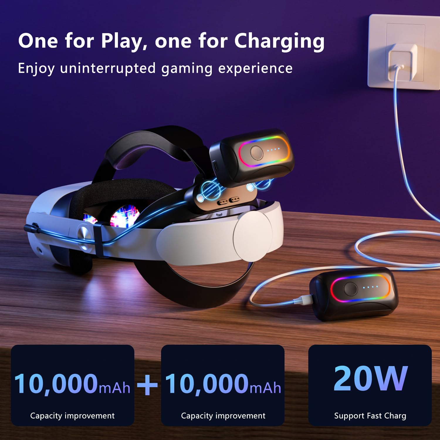 10000mAh Battery Head Strap for Meta Quest 3/3S - Elite Strap with Battery Pack Accessories Fast Charger to Extend Quest 3/3S 2-4H Playtime - VR Stocking Stuffers for Men - Mens Stocking Stuffers