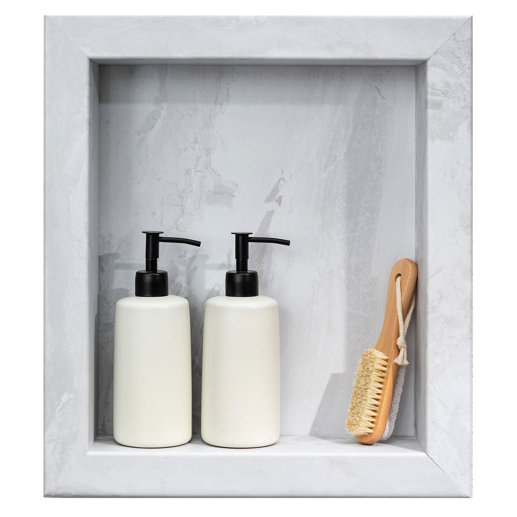 Palisade 17.5 in x 15.5 in Vinyl Shower Niche Ashen Slate | Waterproof Shower Insert