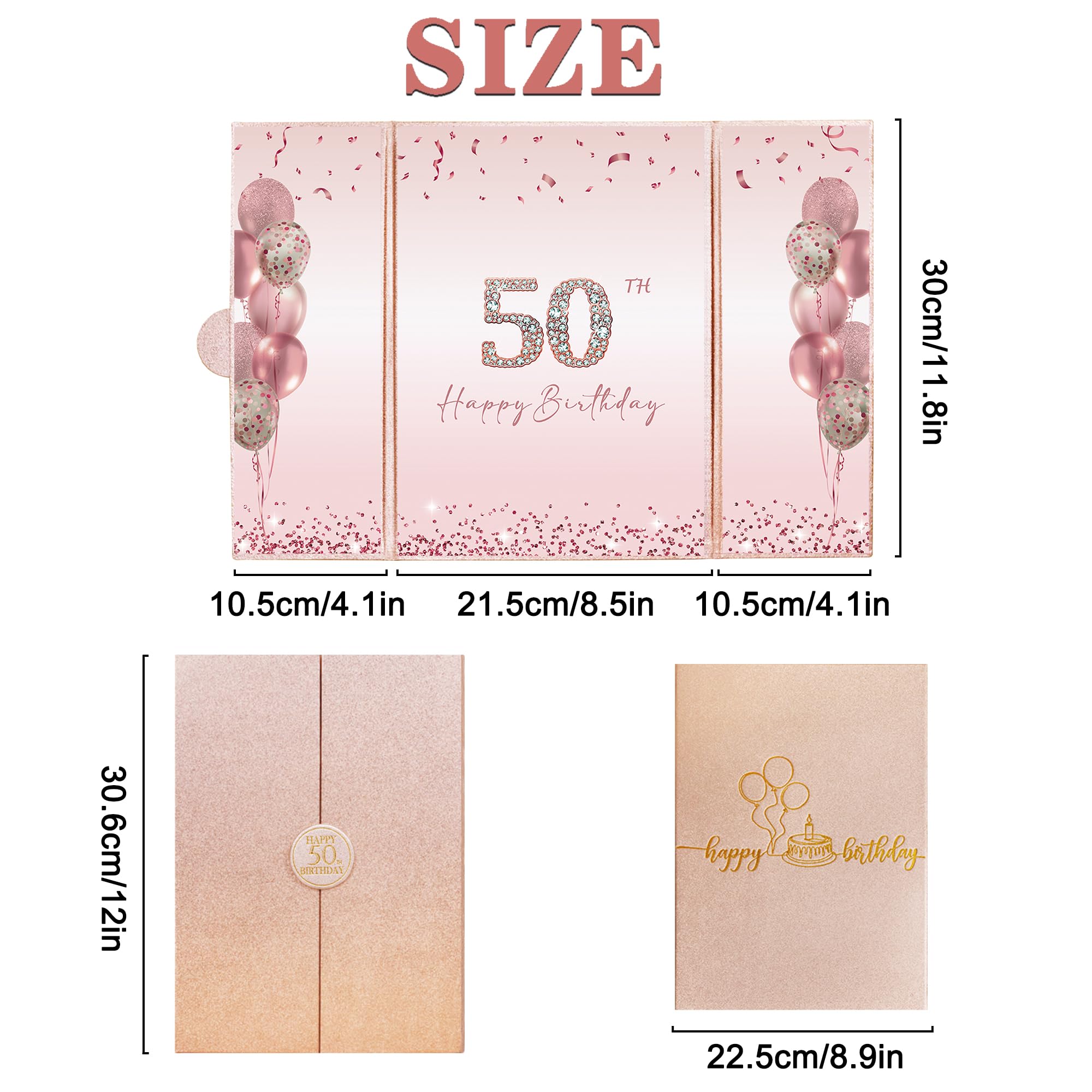 DARUNAXY Rose Gold 50th Birthday Party Decorations for Women, Happy 50th Birthday Alternative Signature Guest Book Black Pink 50 Birthday Signing Card Board Party Supplies Cheers to 50 Years Old Gift