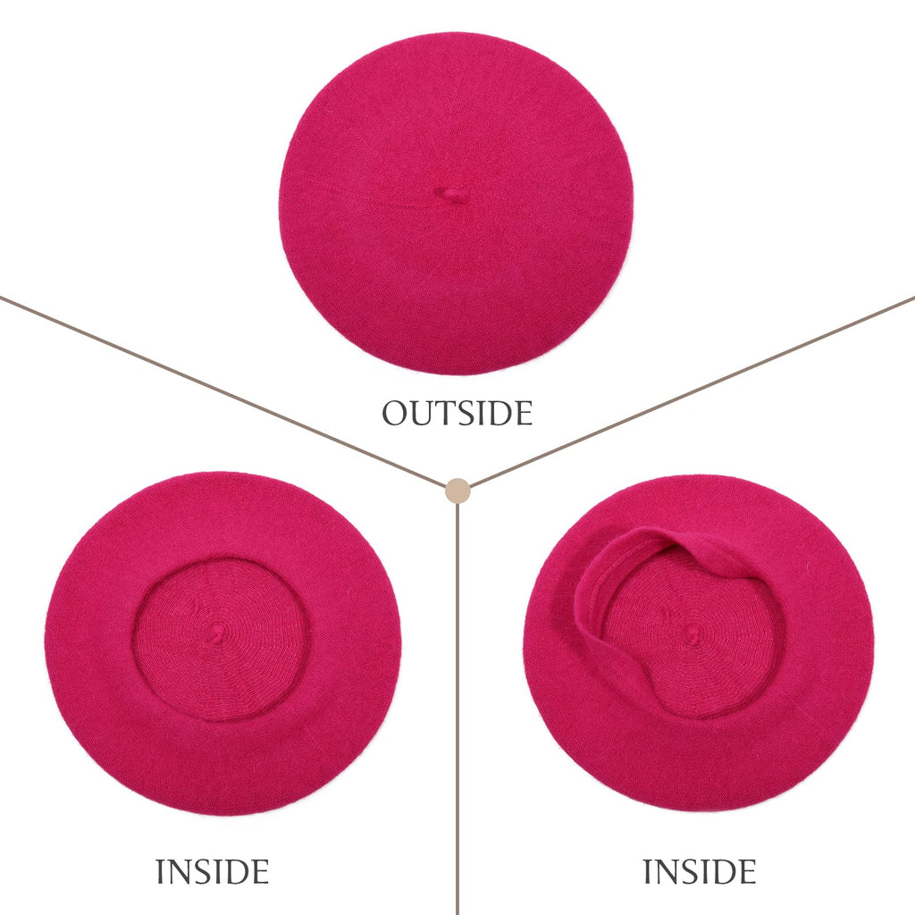 Women French Wool Beret Hats - Solid Color Classic Beanie Winter Cap