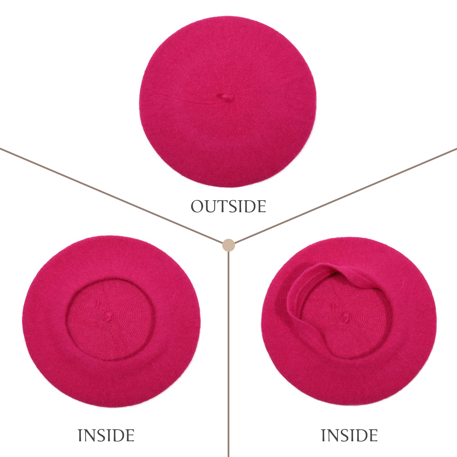 Women French Wool Beret Hats - Solid Color Classic Beanie Winter Cap
