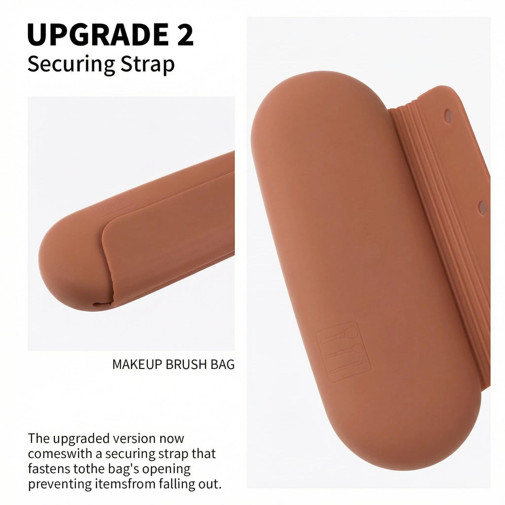 AGIKET Silicone Makeup Brush Holder Travel Cosmetic Bag：Soft Portable Cosmetic Face Brushes Holder with Upgrade Anti-Fall Out Magnetic Closure, Large Travel Makeup Brush Case - Walnut