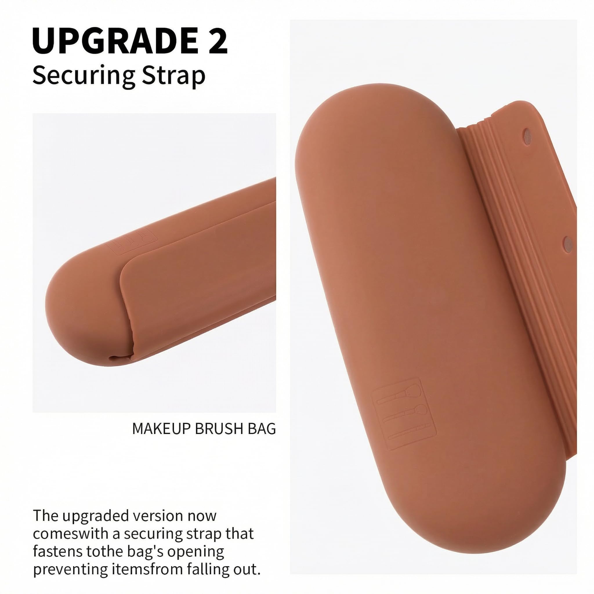 AGIKET Silicone Makeup Brush Holder Travel Cosmetic Bag：Soft Portable Cosmetic Face Brushes Holder with Upgrade Anti-Fall Out Magnetic Closure, Large Travel Makeup Brush Case - Walnut