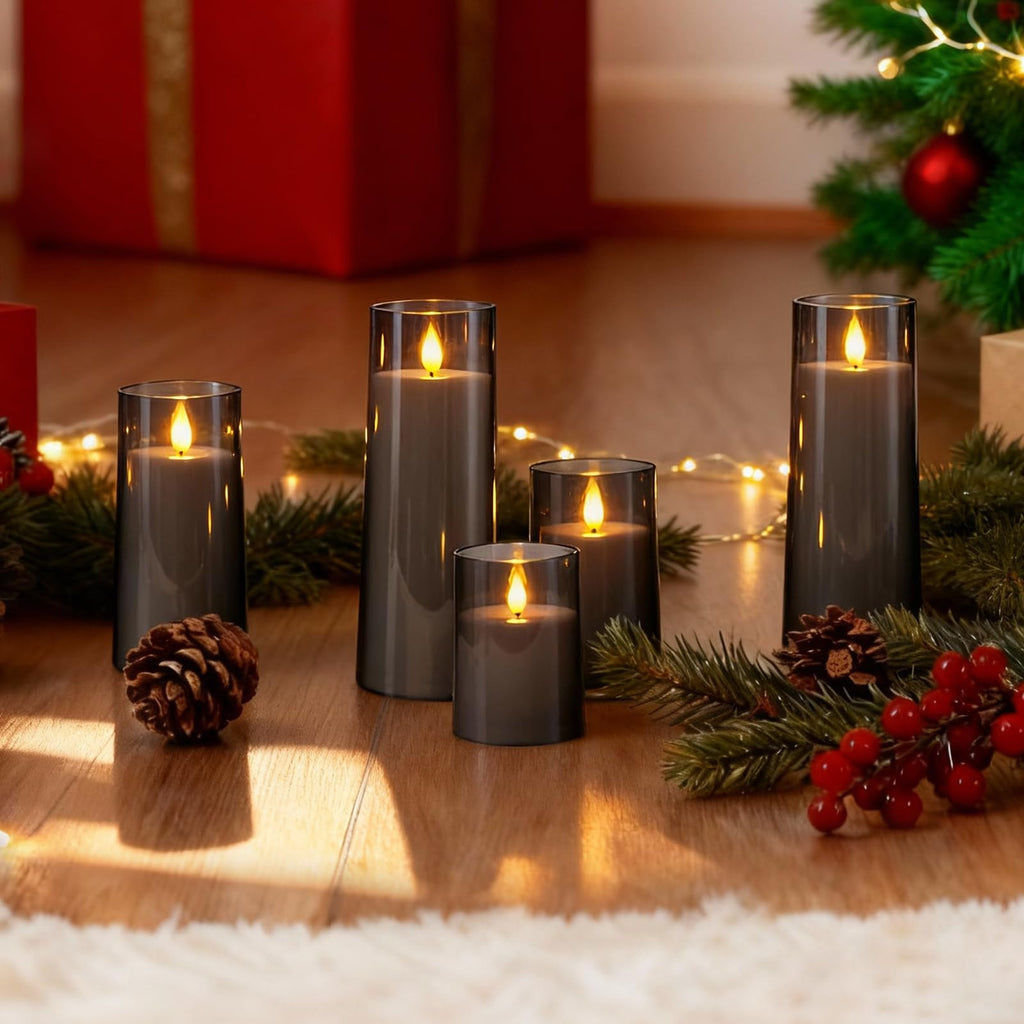Raycare Flameless Candles Battery Operated with Remote Timer, Acrylic Flickering LED Pillar Candle for Christmas, Wedding, Home Decor, Gift for Family and Friend, White, Set of3