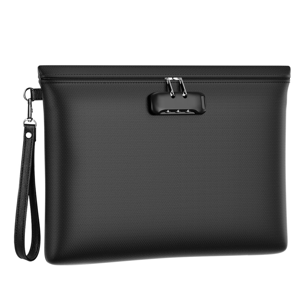 Fireproof Money Bag with Lock, 11.2"x7.6" Fireproof Cash Bag with Zipper Closure, Storage Pouch for A5 Size Document, Cheque, Cash, Cell Phone, Tablet, Credit Card, Passport, Jewelry (Black)