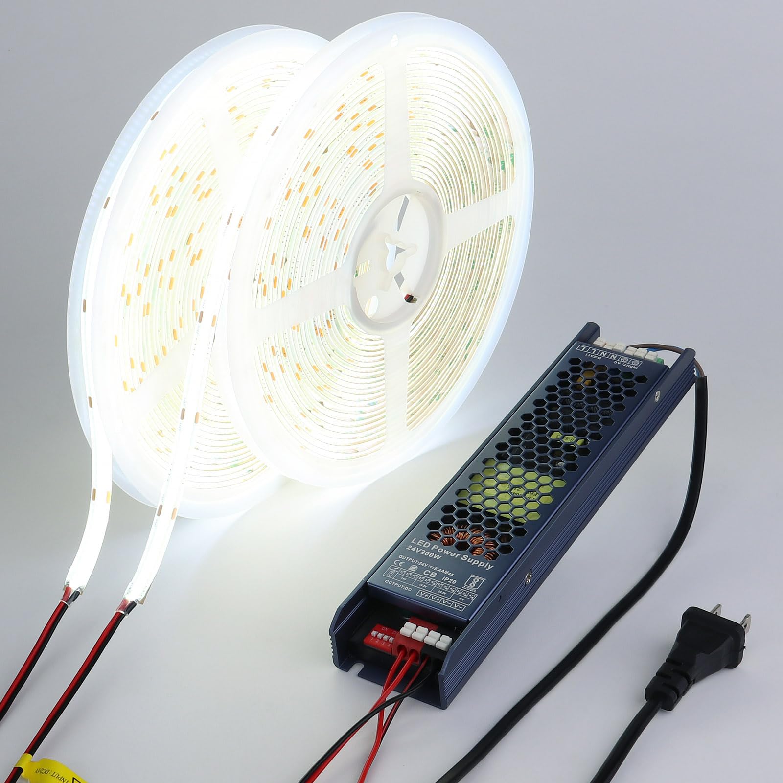BENLUN 24V COB LED Strip Light 65.6ft (2 Rolls of 32.8ft) Kit, 3000K Warm White Cuttable 11W/M 312LEDs/M CRI 93 LED Tape Lights with Power Supply for Bedroom Kitchen Living Room Ceiling