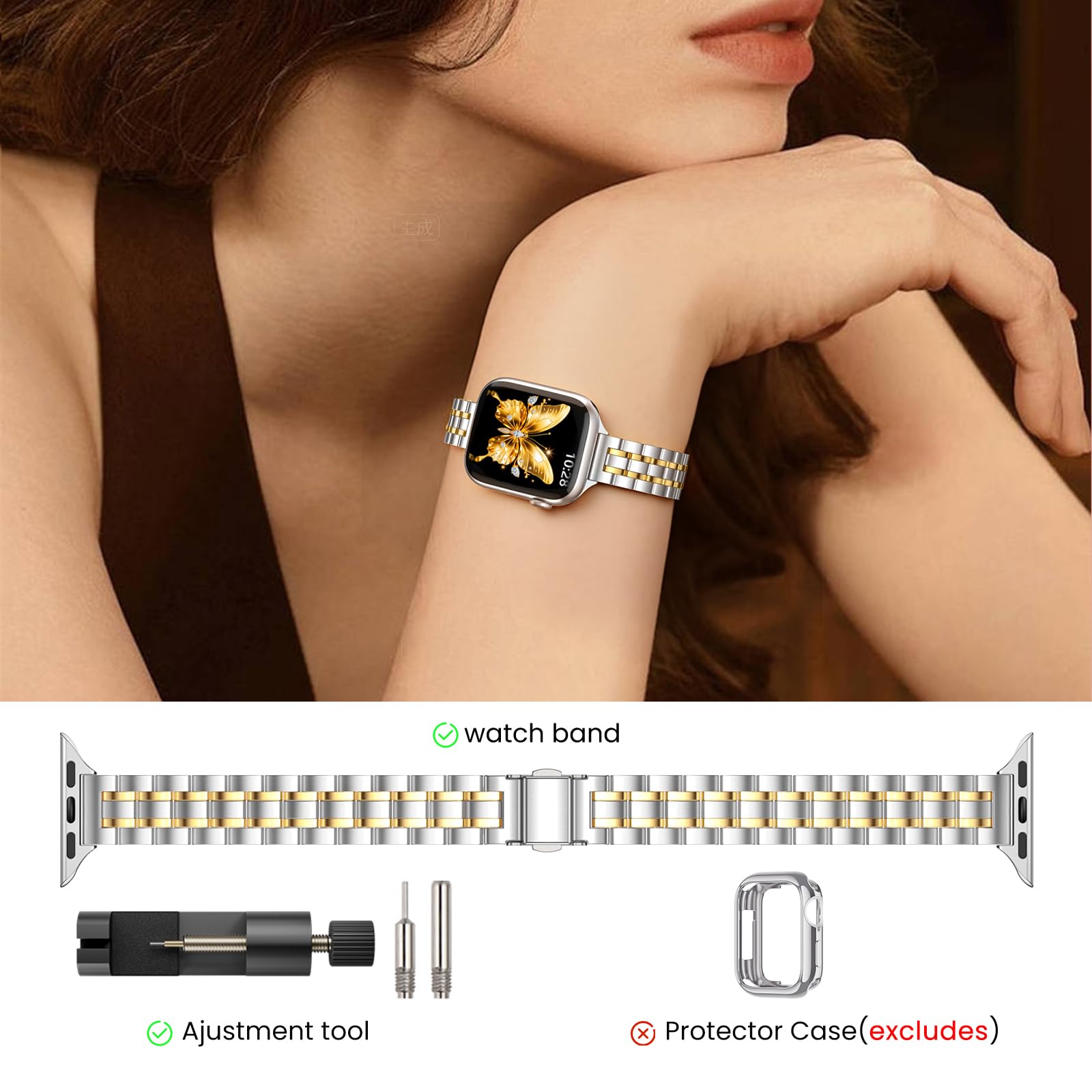 STIROLL Thin Replacement Band Compatible for Apple Watch 38mm 40mm 41mm 42mm(Series 11 10), Stainless Steel Metal Wristband Women Men for iWatch Ultra SE Series 9 8 7 6 5 4 3 2 1, Black