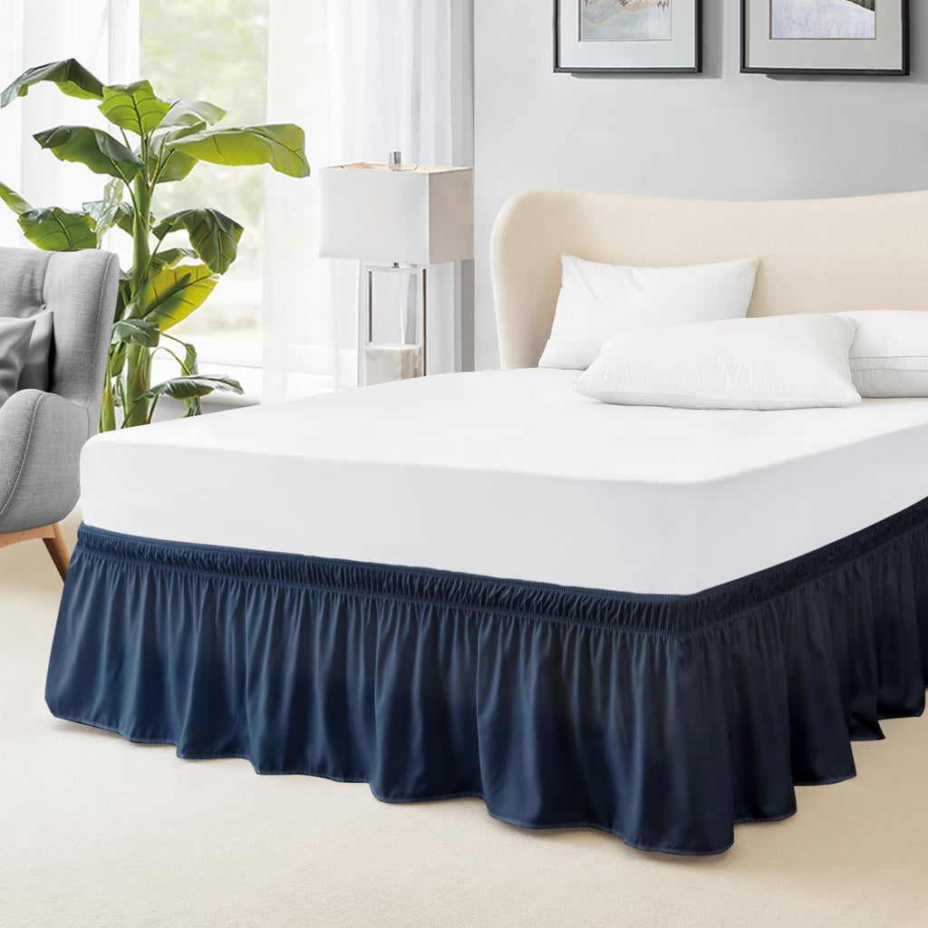 FreshCulture Twin Bed Skirt, Elastic Wrap Around Bed Skirt Twin Bed, Easy Fit with 15-Inch Tailored Drop, Hotel Quality Bed Skirts for Adjustable Bed (Beige)
