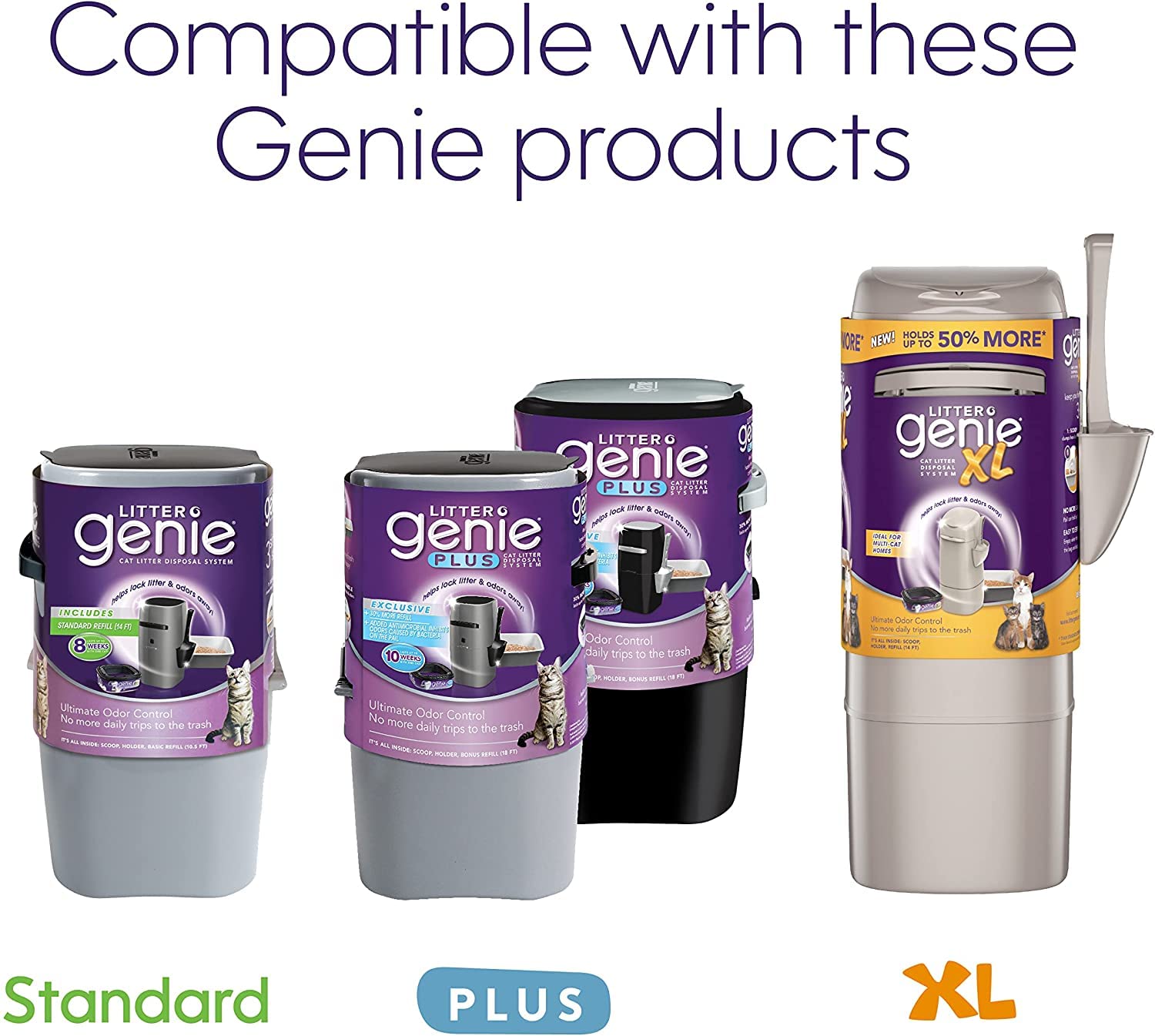 Litter Genie Refill Bags | Jumbo 6-Pack 168 total ft | Up to 24 months of supply in 6 cartridges | Ultimate Odor Control Cat Litter Bags