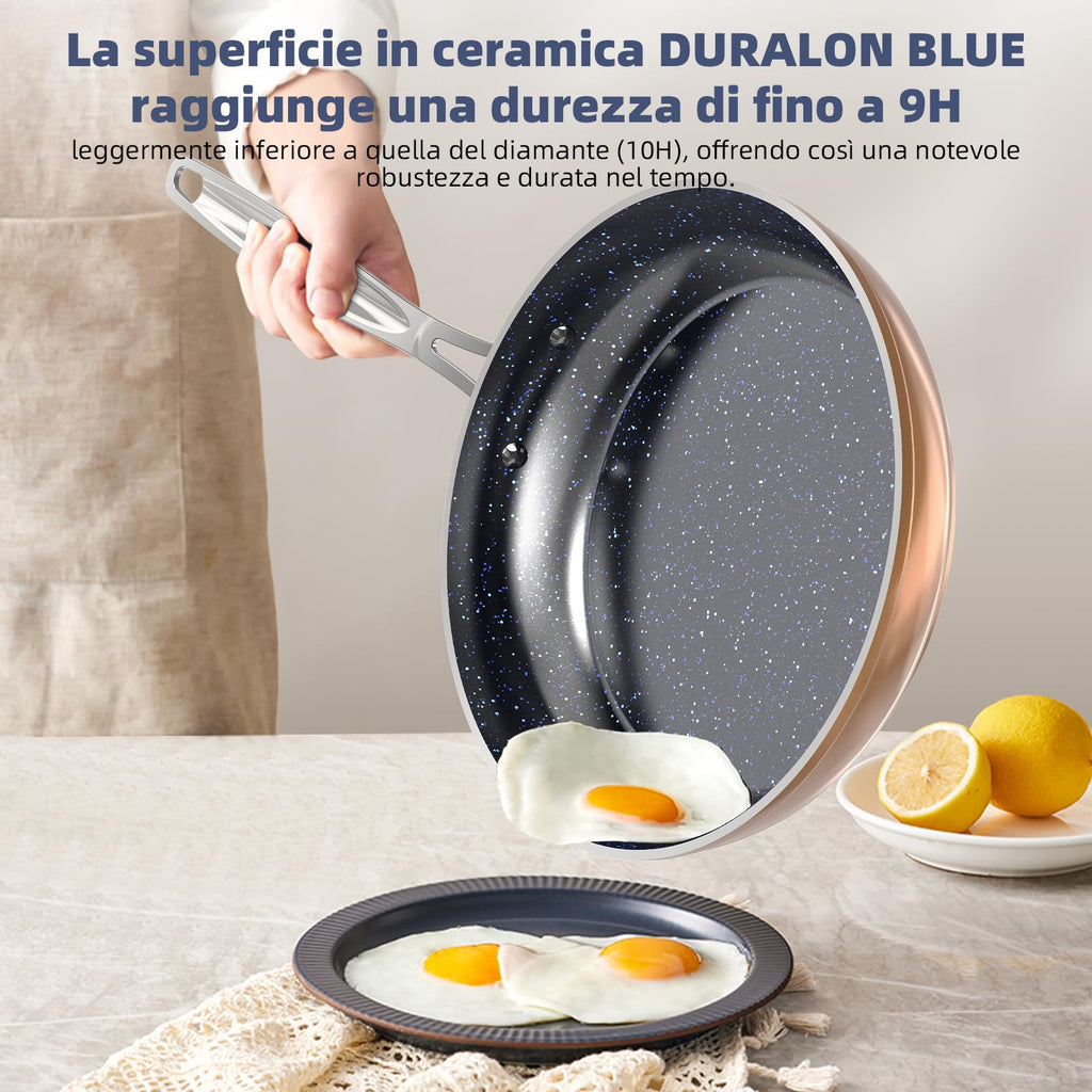Nuwave Healthy Duralon Blue Ceramic Nonstick Cookware Set, Diamond Infused Scratch-Resistant, PFAS Free, Dishwasher & Oven Safe, Induction Ready & Evenly Heats, Tempered Glass Lids & Stay-Cool Handles