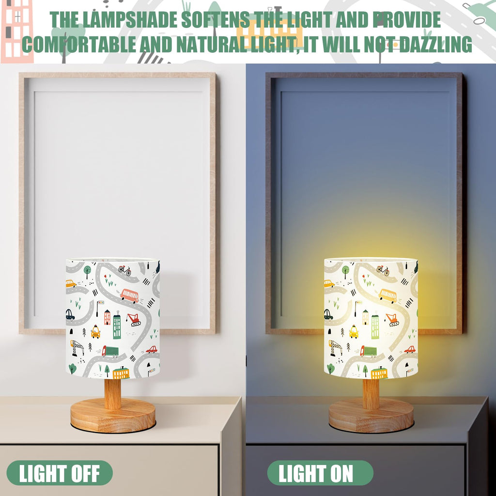VIHOSE Woodland Animals Kids Table Lamp for Bedroom Kids Bedside Lamp with Linen Wooden Nightstand Cartoon Nursery Lampshade for Girls Boys Living Room
