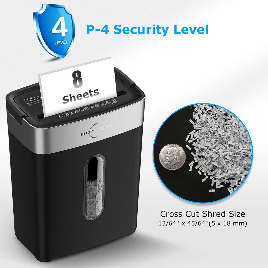 BONSEN Shredder for Home Office, 4 Gallons 8-Sheet Cross Cut Credit Card Shredder, Small Paper Shredder for Home Use, High Security Level P-4, ETL Certification (S3101)
