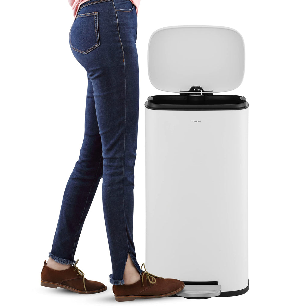 happimess HPM1011B Curtis 8-Gallon Step-Open Trash Can with Soft-Close Lid, Modern, Minimalistic, Fingerprint Proof for Home, Kitchen, Laundry Room, Office, Bedroom, Bathroom, Black