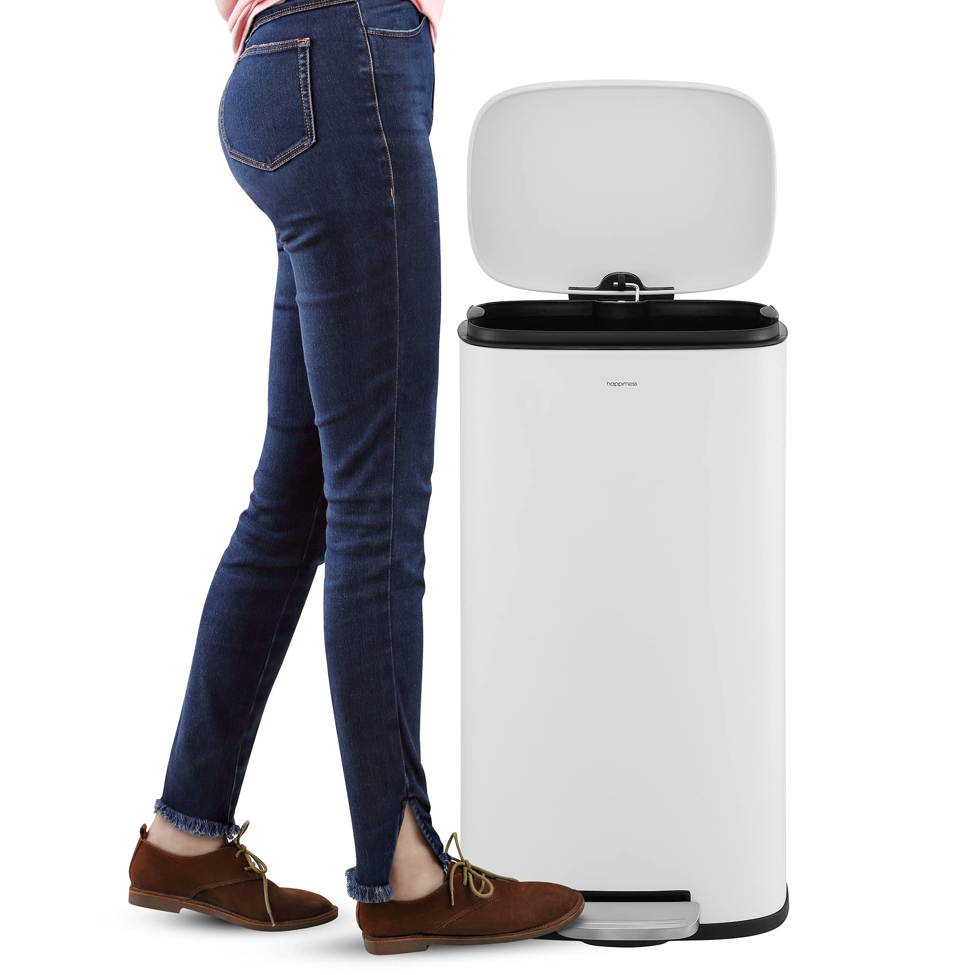 happimess HPM1011B Curtis 8-Gallon Step-Open Trash Can with Soft-Close Lid, Modern, Minimalistic, Fingerprint Proof for Home, Kitchen, Laundry Room, Office, Bedroom, Bathroom, Black
