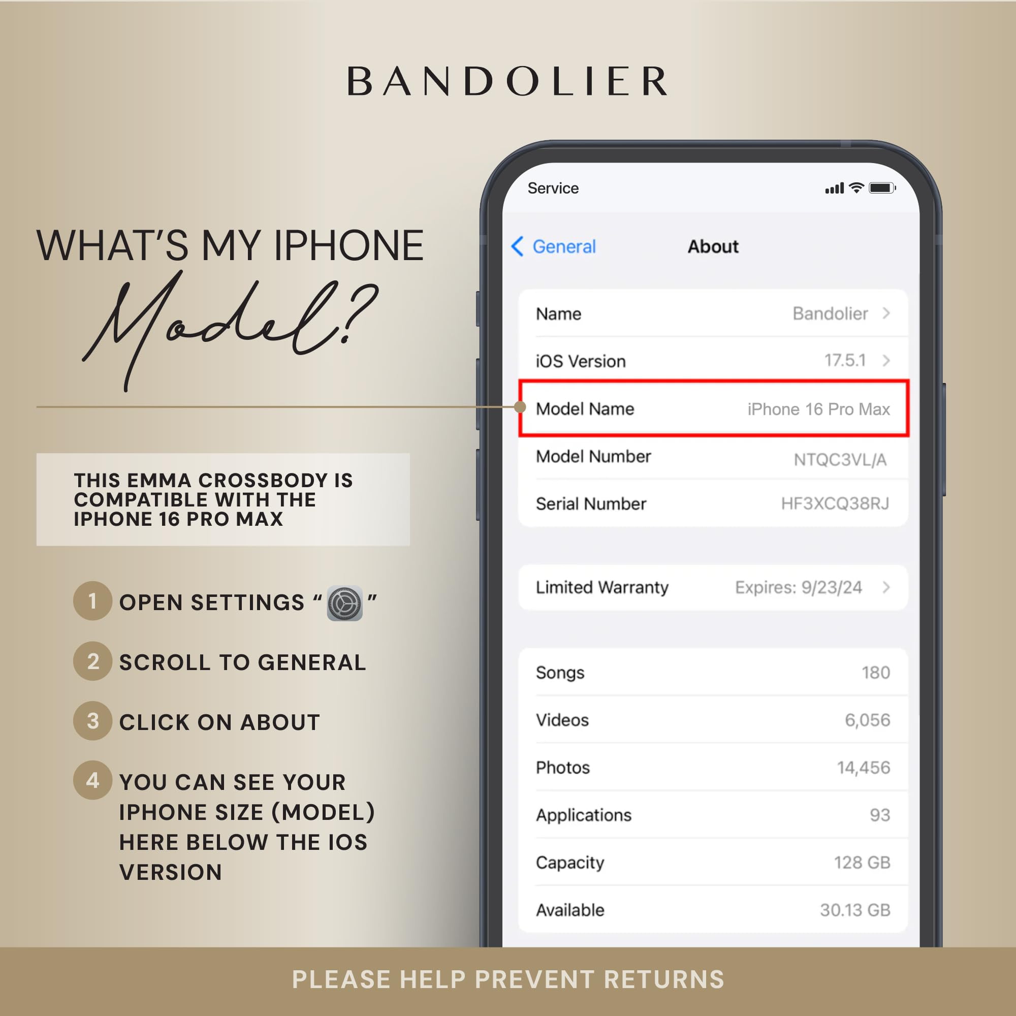 Bandolier Emma Crossbody Wallet Phone Case for iPhone 15 Pro Max. 100% Genuine Pebble Leather. Adjustable & Removable Crossbody Strap. Card Holder with Snap Closure. Black with Gold Hardware
