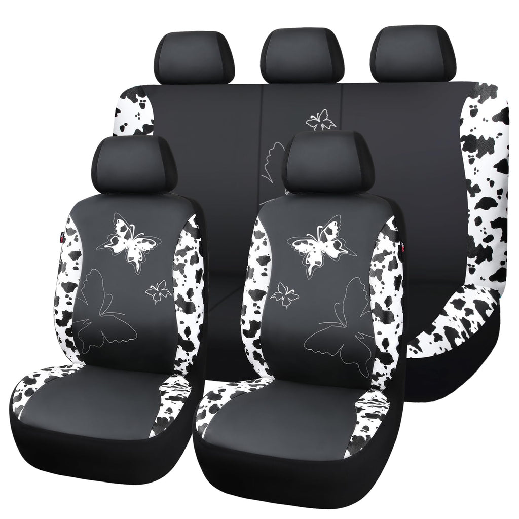 Flying Banner Butterfly car seat Covers ful Set Fashion Universal Lady Woman Female Rear Bench Split Colorized (2 Fronts, Mint Blue)