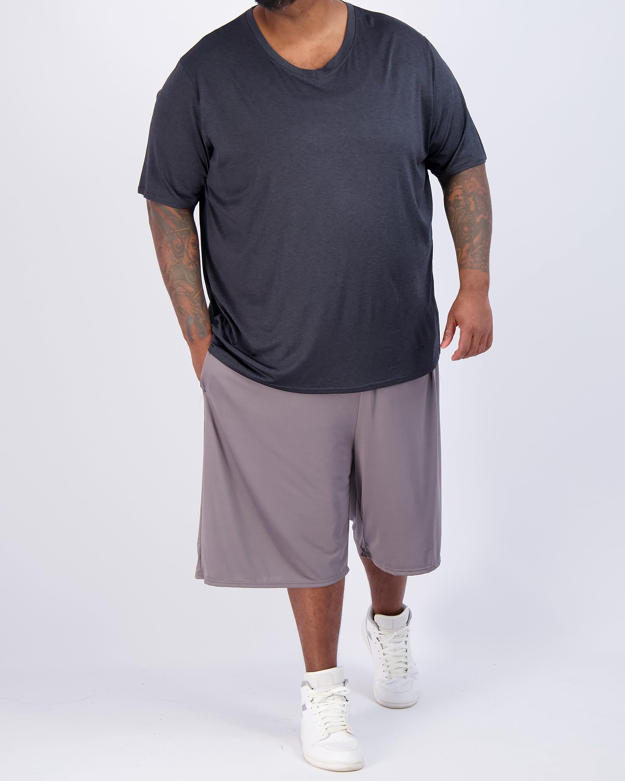Real Essentials 3 Pack: Men's Big & Tall Short Sleeve V-Neck Athletic T-Shirt Dry-Fit Workout Shirts Moisture Wicking (3X-5X)