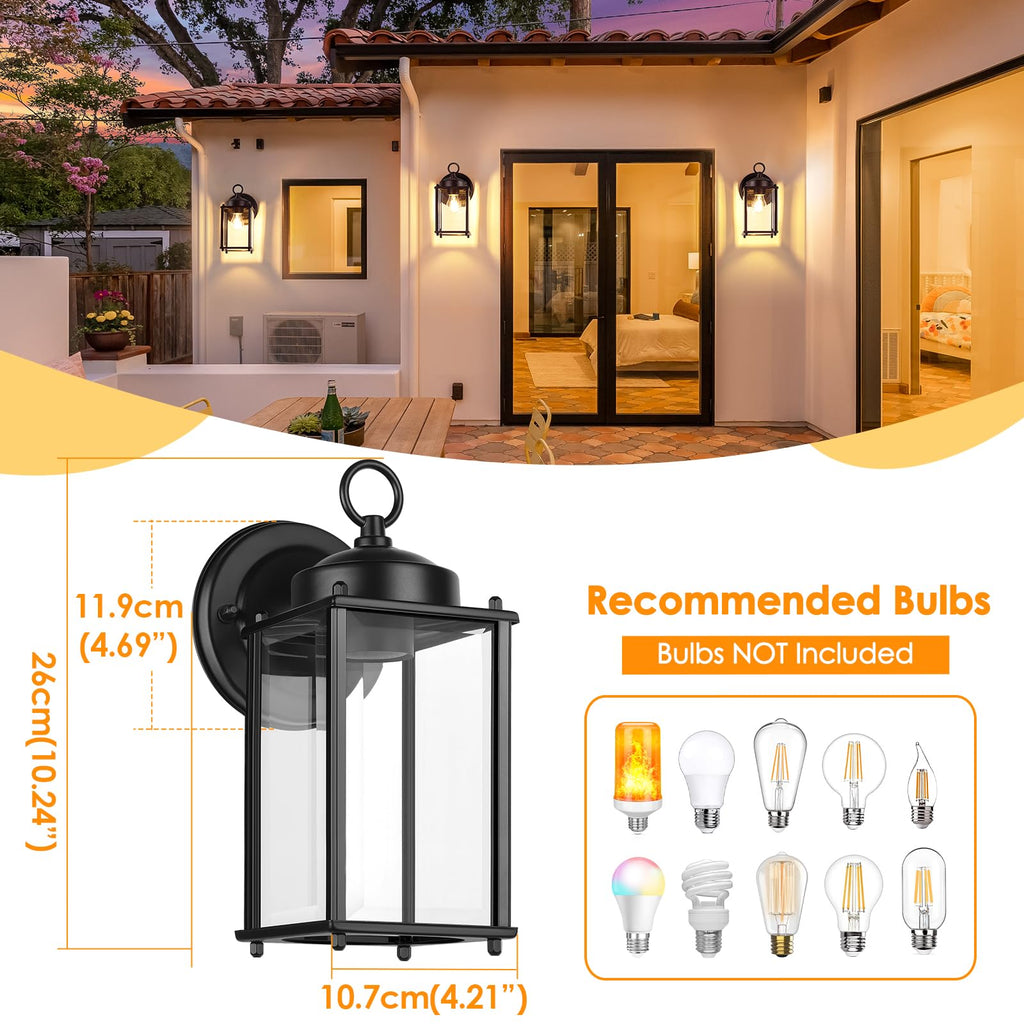 MATAMEYE Outdoor Wall Lantern, Exterior Dark Chocolate Waterproof Wall Sconce Lighting Fixture, Front Door Wall Lamp with Clear Beveled Glass, 2 Pack
