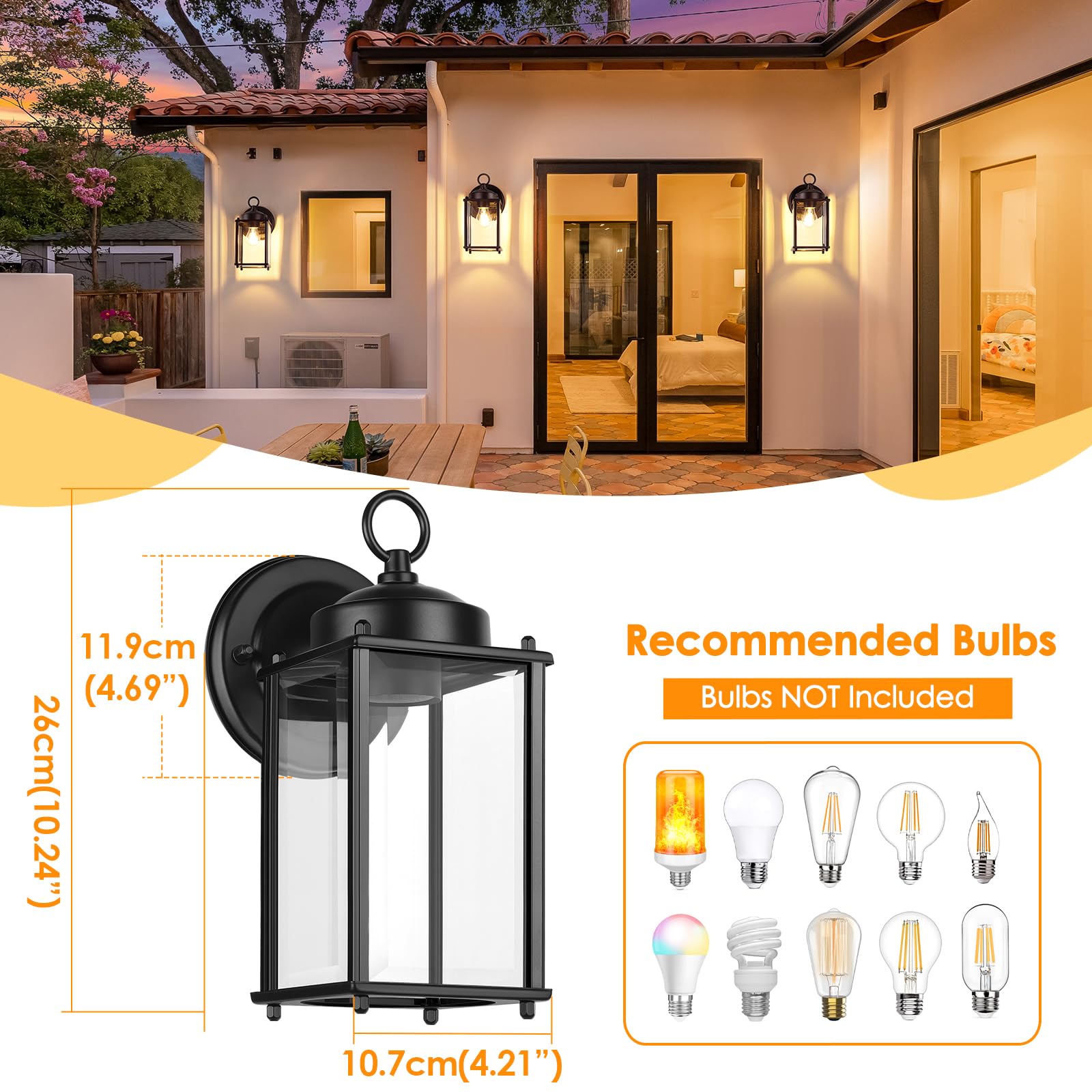 MATAMEYE Outdoor Wall Lantern, Exterior Dark Chocolate Waterproof Wall Sconce Lighting Fixture, Front Door Wall Lamp with Clear Beveled Glass, 2 Pack