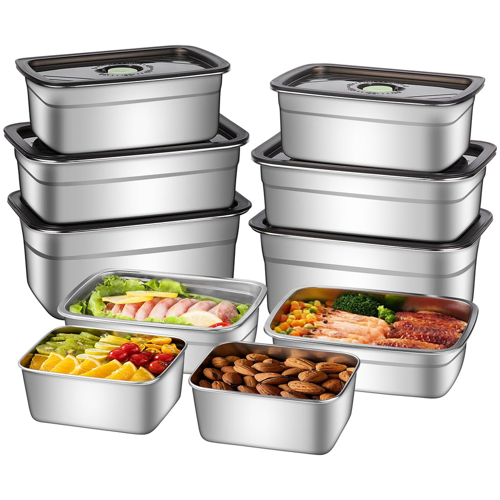 GIUOIDUO 10 Pack Stainless Steel Food Storage Containers with Leak-Proof Lids, 37oz Reusable Metal Meal Prep Lunch Boxes, Stackable, Dishwasher Safe for Snacks, Fruits & On-the-Go Meals, BPA-Free