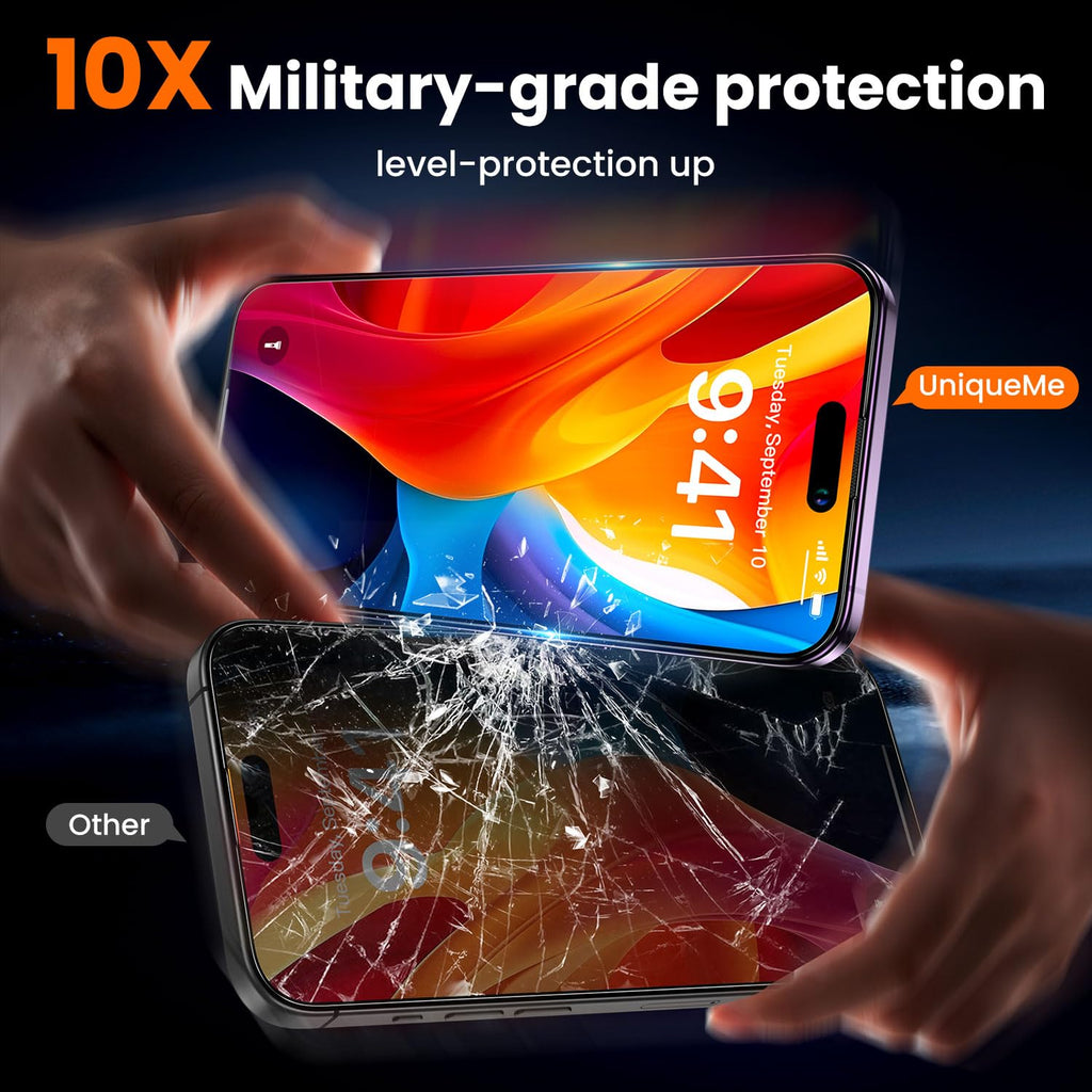 UniqueMe for iPhone 12 Pro Max Privacy Screen Protector - [Military Grade Shatterproof & 9H+ Hardness] Screen Protector 12 Pro Max Tempered Glass Full Coverage Protection, Easy to install, 2 Packs