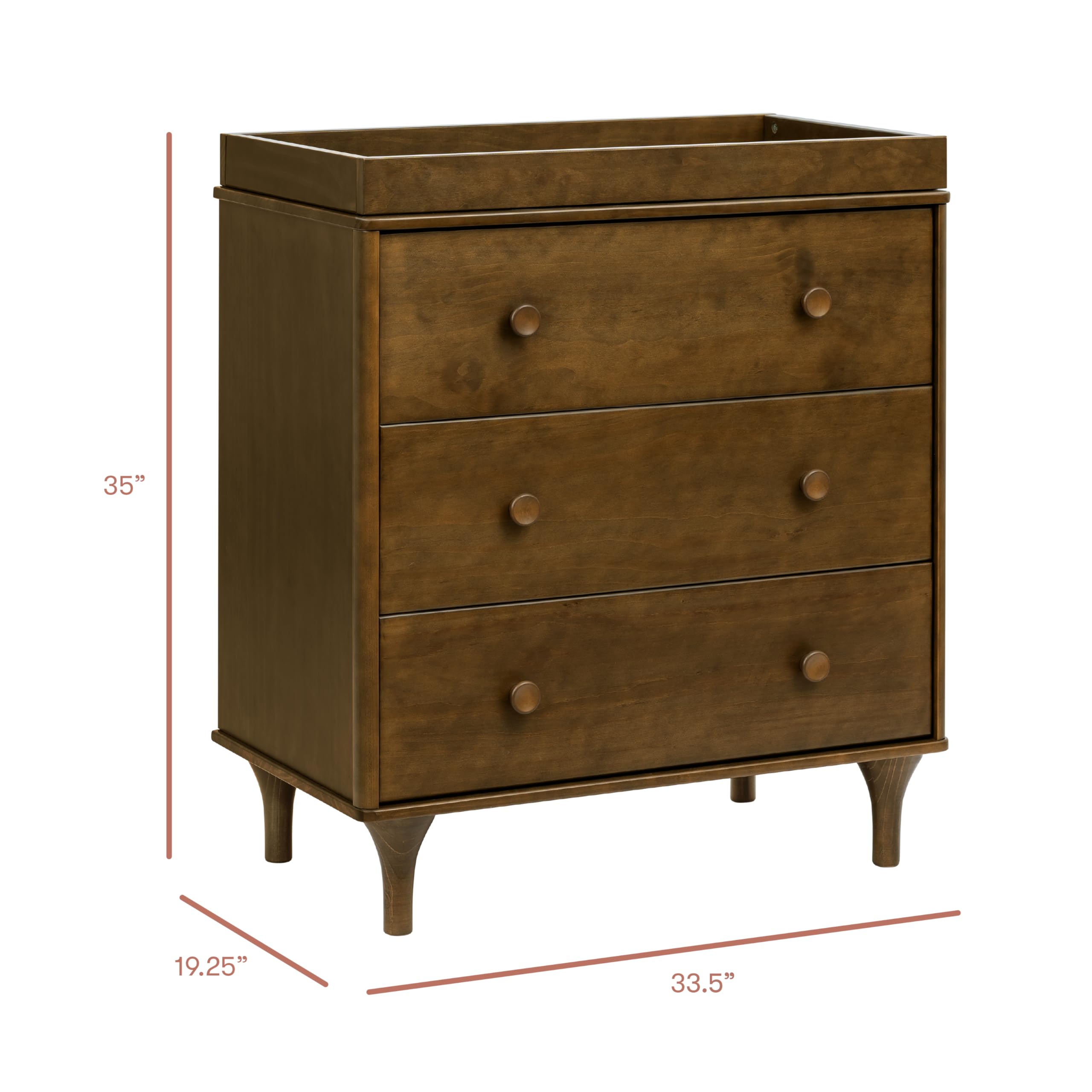 Babyletto Lolly 3-Drawer Changer Dresser with Removable Changing Tray in Natural Walnut, Greenguard Gold Certified