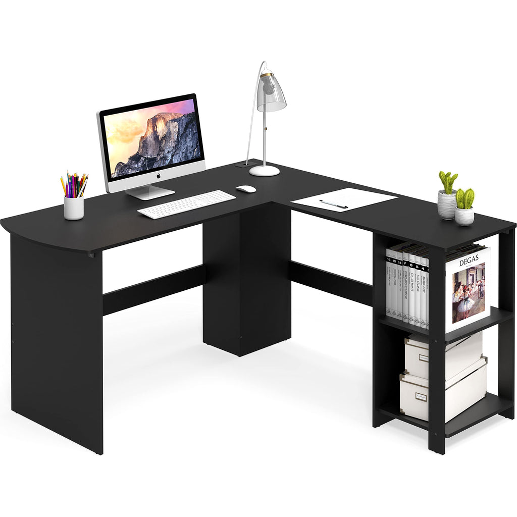 SHW 51 x 51 Inches L-Shaped Home Office Wood Corner Desk wtih Storage, Black