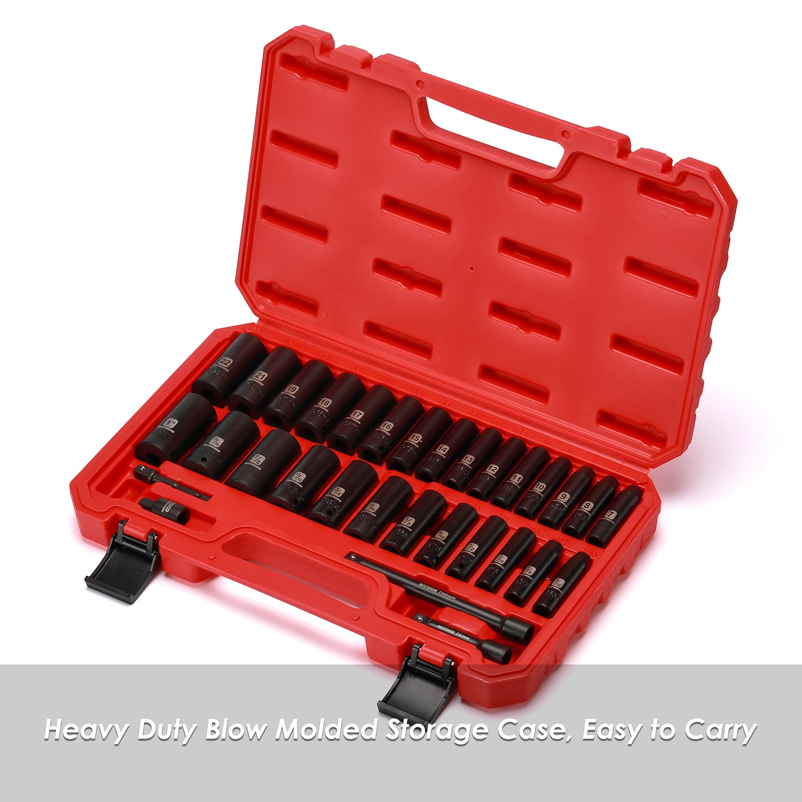 MIXPOWER 12 Pieces 3/8-Inch Drive Shallow Impact Socket Set, 5/16 to 1 inch, CR-V, SAE, 6 Point, Shallow, 12 Pieces 3/8" Dr. Socket