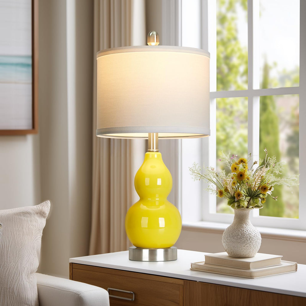 Rinweey Double Gourd Ceramic Table Lamps Set of 2, Modern Blue Bedside Lamps for Night Stand, Contemporary Nightstand Lamps for Bedroom Living Room (Bulb Included)