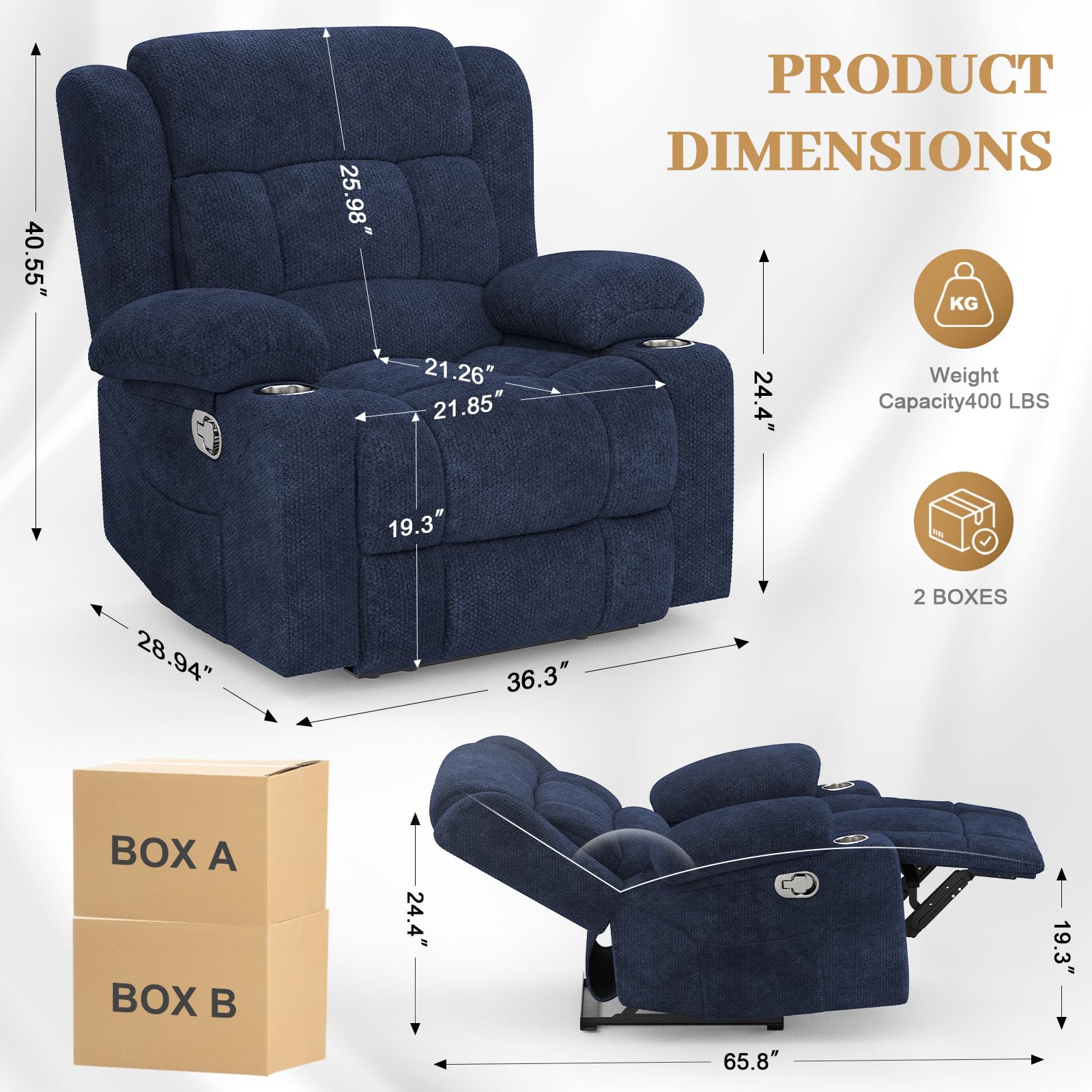 Recliner Chairs for Adults, FSC Certified Massage Reclining Chair with Heated Modern, Ergonomic Lounge Single Reclining Sofa Seat with Cup Holder & Pocket, Living Room Lounge Recliners Black