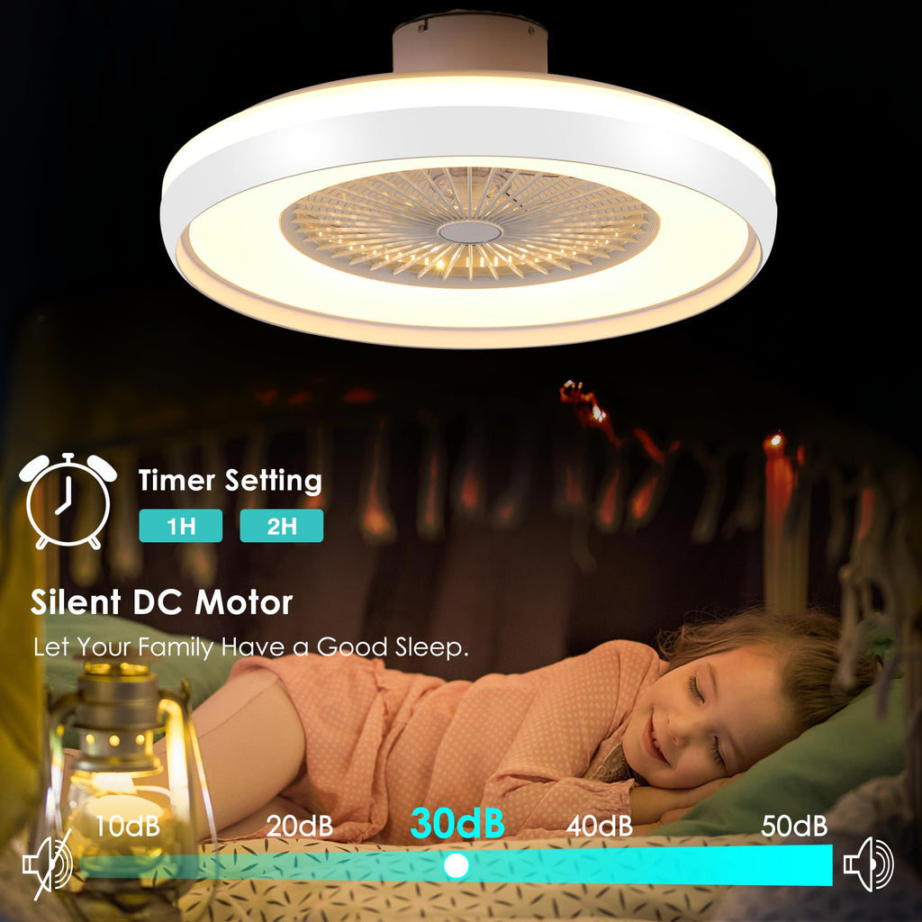 24" Bladeless Ceiling Fan with Light Remote, Smart LED Ceiling Fans with App Control, Modern Low Profile Dimmable Light Ceiling Fan for Bedroom Living Room Gold