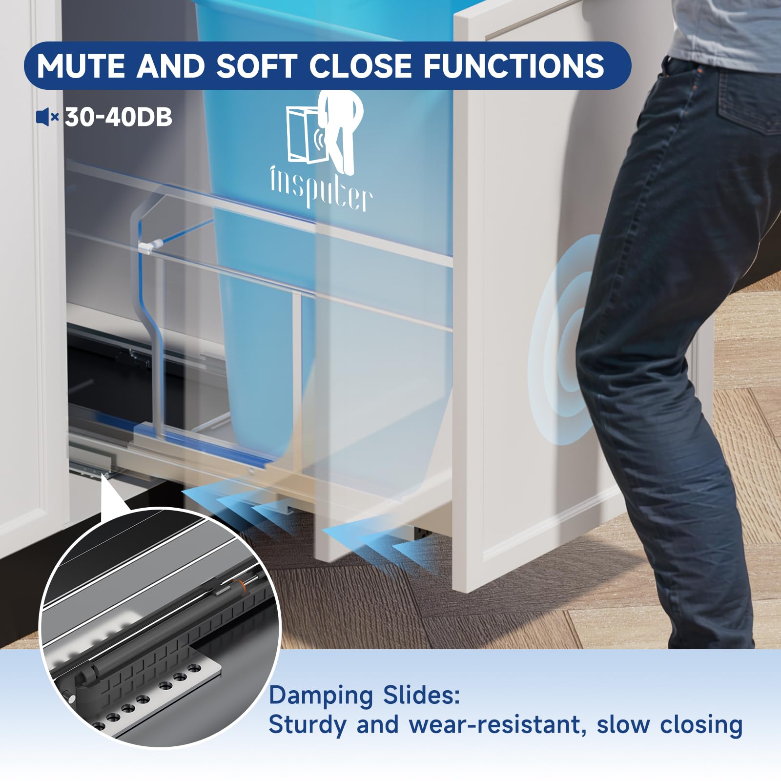 Insputer Pull Out Trash Can Under Cabinet with Push to Open Slides, Heavy Duty Under Sink Garbage Can Kit for Kitchen, Laundry, Not Included Bin, Requires 15" W X 18" D Cabinet (Grey)
