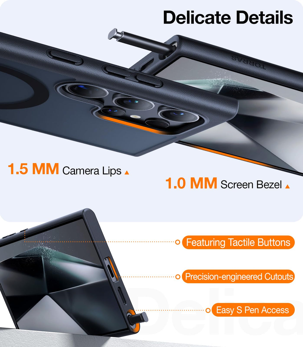 TORRAS Strong Magnetic & Seamless Stand for Samsung Galaxy S24 Ultra Case, Fit for MagSafe, Mil-Grade Drop Protection, Kickstand for Samsung Galaxy S24 Ultra Case, Translucent Back/Black Edge