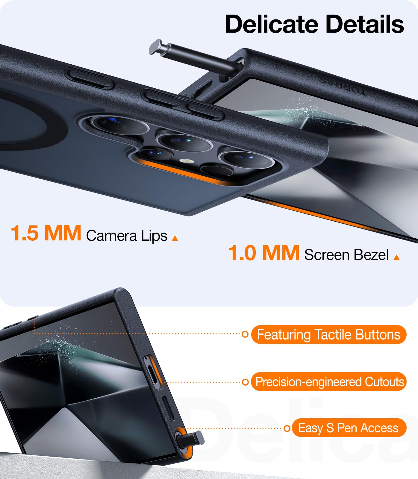 TORRAS Strong Magnetic & Seamless Stand for Samsung Galaxy S24 Ultra Case, Fit for MagSafe, Mil-Grade Drop Protection, Kickstand for Samsung Galaxy S24 Ultra Case, Translucent Back/Black Edge