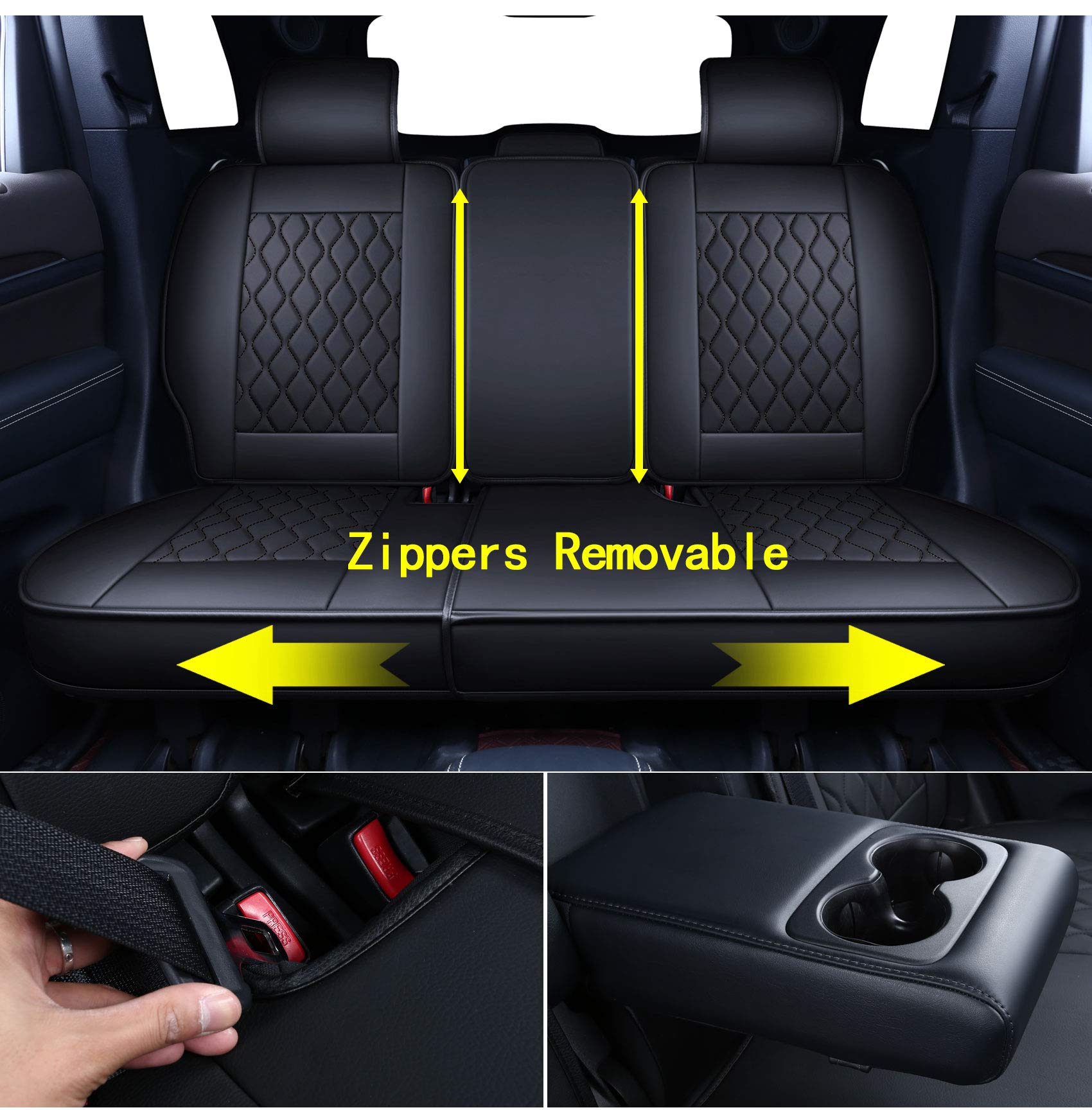 Huidasource Grand Cherokee Seat Covers, 2 Pieces Waterproof Leather Customized Car Seat Cushion Covers Protectors Compatible with Jeep Grand Cherokee 2011-2022 (2Pcs Front/Black)