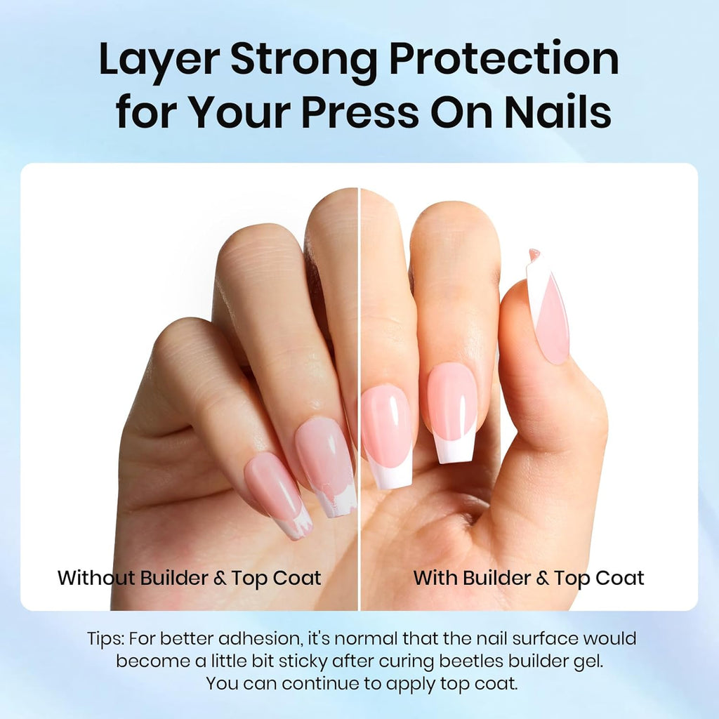 Beetles 2Pcs 15ml Gel Base and Top Coat Set - Upgrade No Wipe Extra Glossy Top Coat Finish for Gel Nail Polish, Soak Off UV/LED Lamp Needed, Essentials for Long-Lasting Manicure Kit