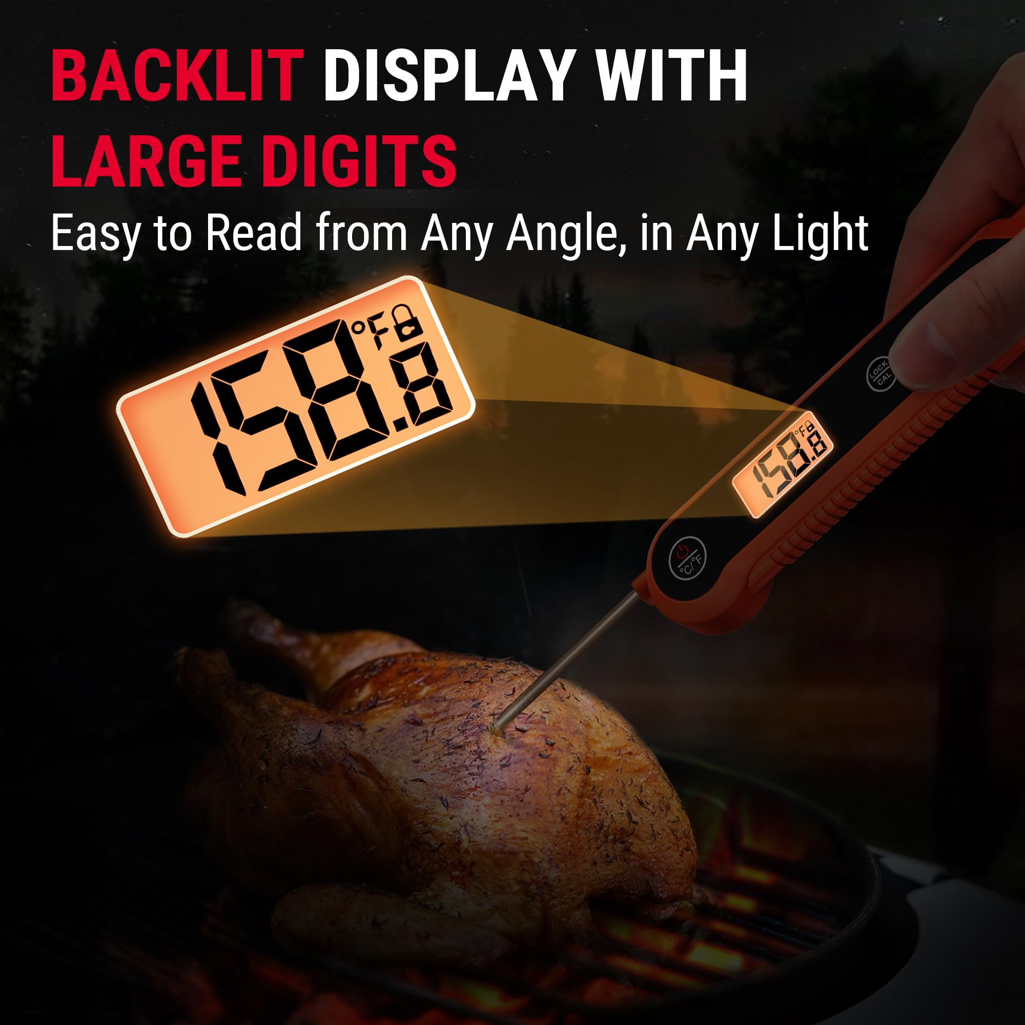 TempPro Digital Instant Read Meat Thermometer for Grilling, Waterproof Food Thermometer with Calibration Backlight Baking Bread Candy Thermometer Cooking Gift for Dad Husband (Previously ThermoPro)