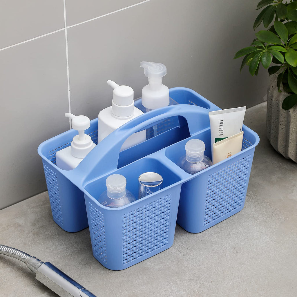 UUJOLY Plastic Portable Shower Caddy Basket Bucket, Cleaning Shower Basket with Handle Compartments Storage Basket Organizer for Bathroom Kitchen College Dorm Sink, Beige