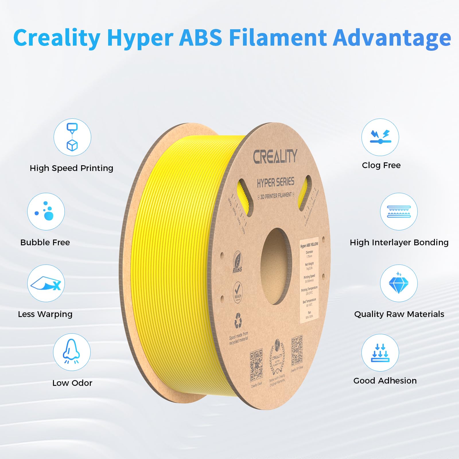 Creality Hyper ABS Filament, Official 3D Printer Filament ABS 1.75mm for Up to 300mm/s High-Speed Printing Convenient Open Printing Material, 1kg(2.2lbs) Spool Fit Most 3D Printer(Black)